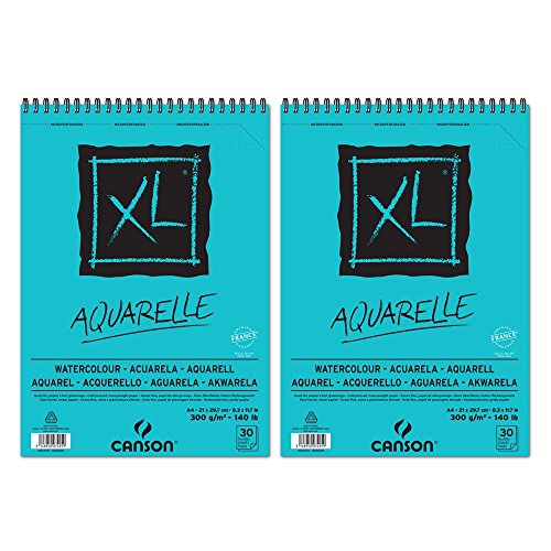 Canson XL Watercolor Paper Pack of 2 Albums Small Side 170-Piece Fine Grain 300g A4 30 Sheets White - a4