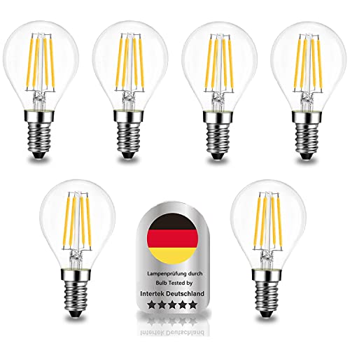 Wenscha E14 LED Lampe G45 Kugelform, 6er 4W E14 Glühbirne Warmweiß 2700K 450Lumen ersetzt 40W Halogenlampe, E14 Filament Fadenlampe Glas, E14 Leuchtmittel Birne, AC 220V-240V, nicht dimmbar…