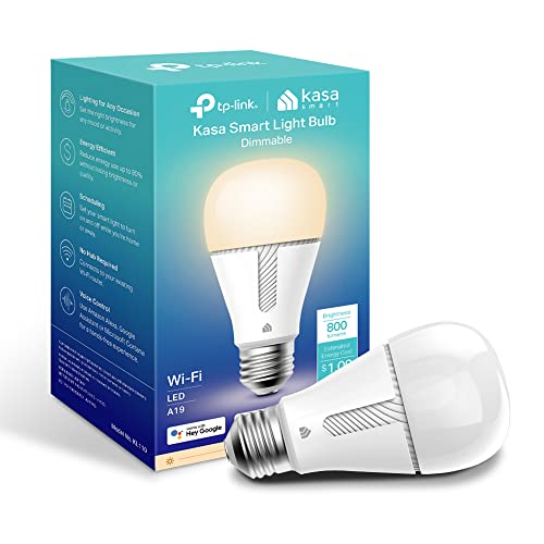 Kasa Smart Light Bulb KL110, LED Wi-Fi smart bulb works with Alexa and Google Home, A19 Dimmable, 2.4Ghz, No Hub Required, 800LM Soft White (2700K), 9W (60W Equivalent) - White (Newer Version)