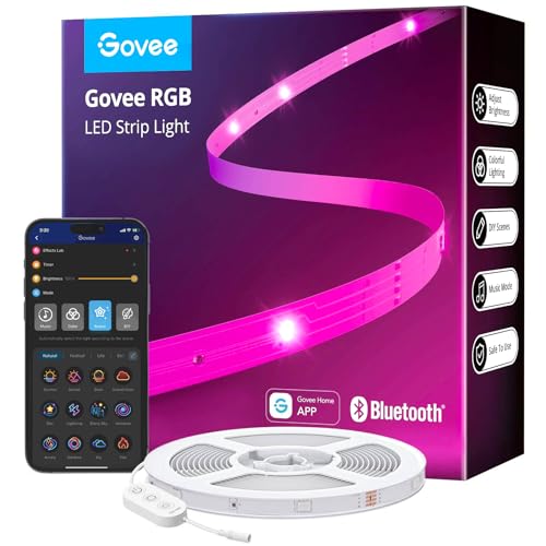Govee 100ft LED Strip Lights, Bluetooth RGB Easter LED Lights with App Control, 64 Scenes and Music Sync LED Strip Lighting for Bedroom, Living Room, Kitchen, Party, ETL Listed Adapter - 100ft
