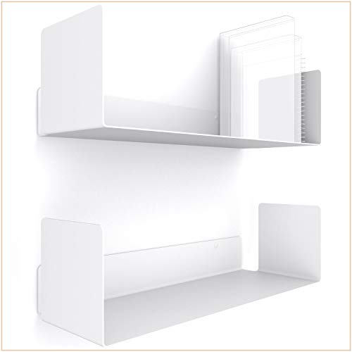 UNITURE® - 2er Set - Wandregal weiß - Moderne Regal Wand Design - 2x42 cm Bücherregal schwebend, Bilderleiste weiß - Wandregal, Regal weiß, Regalbrett weiß, wandregal weiß - Weiß