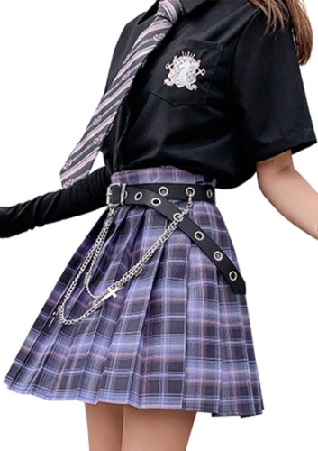Yingke Damen Hohe Taille Minirock Harajuku E-Girl Y2K A-Linie Uniformen Mädchen Gothic Kariert Faltenrock - Rock Violett M
