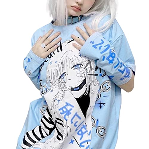 Anime Kleidung Kawaii T Shirt Gothic T-Shirt Y2k Clothes Aesthetic Top Kawaii Deko Egirl Harajuku Tshirts - with Sleeves - A - L