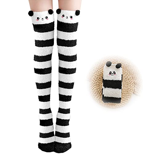 1 Paar Damen Lange Socken, KuschelSocken Kniestrümpfe, Kuschel Overknee Strümpfe, Panda Socken, Kuschel Süße warm, für Damen und Mädchen Geschenke, Einheitsgröße - Streifen