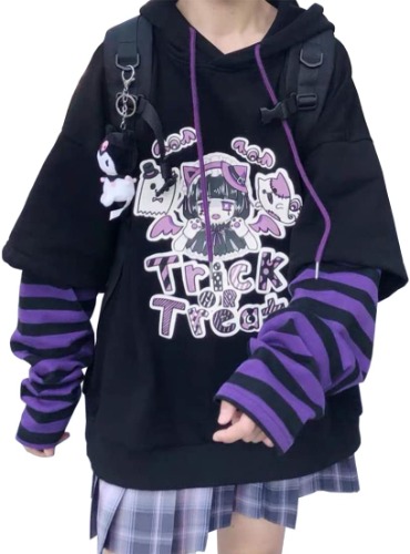 YINGKE Damen Anime Kapuzenpullover Japan Kawaii Hoodie E-Girl Streetwear Mädchen Y2K Gothic Sweatshirt Pullover