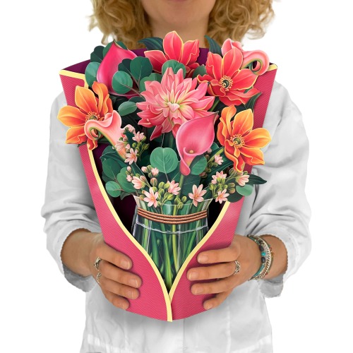 Freshcut Paper Pop Up Cards, Dear Dahlia, 12 inch Life Sized Forever Flower Bouquet 3D Popup Greeting Cards with Note Card and Envelope - Dahlia & Cala Lily Flowers - Dear Dahlia