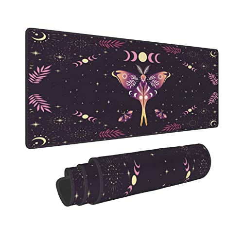 Moth Star Moon Phase Gaming Keyboard Mouse Pad Mousepad Huge Extended XL Stitched Edge Rubber Sole for Home Office(31.5"X 11.8") - One Size - Trippy Mushroom Moth