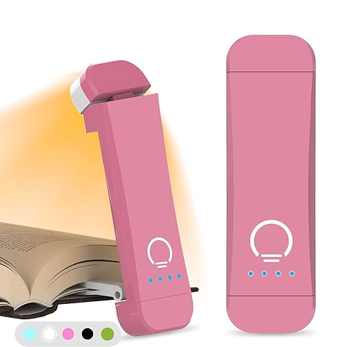 HIONXMGA Book Reading Light,Silent Touch Book Lamp for Reading in Bed,Rechargeable Clip on Booklight with 3 Amber Colors & 7 LEDs Precise Dimming for Eye Caring Night Reading,Book Lovers,Kids,Pink - Pink