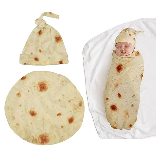 Petyoung Baby Wrap Burrito Swaddle Coperta con Cappello Set, Morbida Tortilla Pattern Coperta Regalo per Baby Shower