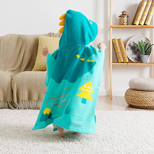 Bebamour Asciugamani con cappuccio indossabile per bambini, Asciugamano assorbente, Dino - Dino(60x65)