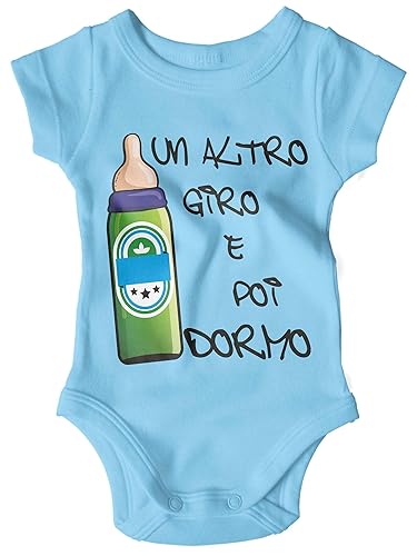 STAMPATEK Body Neonato Divertente Un altro giro e poi Dormo Bodino Manica Corta Idea Regalo Nascita Tutina Neonato Bimbo Bimba - BD23 - azzurro - 3 mesi