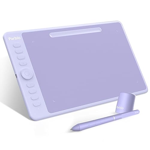 Parblo Intangbo M Drawing Tablet 10x6 inch,Digital Graphic Tablet with 8192 Levels,Battery-Free Stylus and 8 Hot-Keys Drawing Pad,Work with Window/Mac,Android,Purple - M - Purple