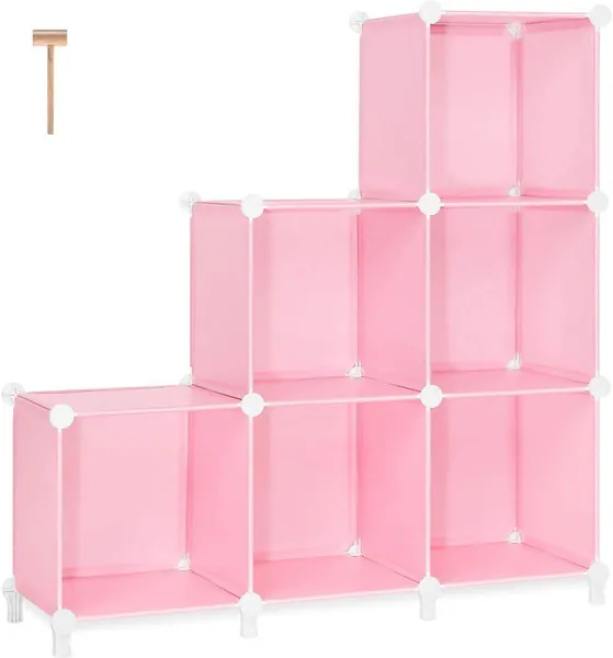 TomCare Cube Storage 6-Cube Closet Organizer Storage Shelves Cubes Organizer DIY Bookshelf Bookcase Plastic Cube Shelf Clothes Storage Organizer Shelves for Bedroom Living Room Office, Pink