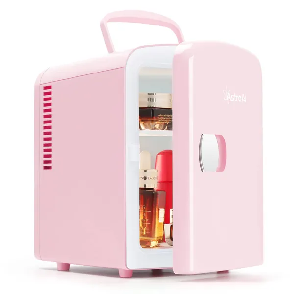 AstroAI Mini Fridge, 4 Liter/6 Can AC/DC Portable Thermoelectric Cooler and Warmer Refrigerators for Skincare, Beverage, Food, Cosmetics, Home, Office and Car, ETL Listed (Pink)