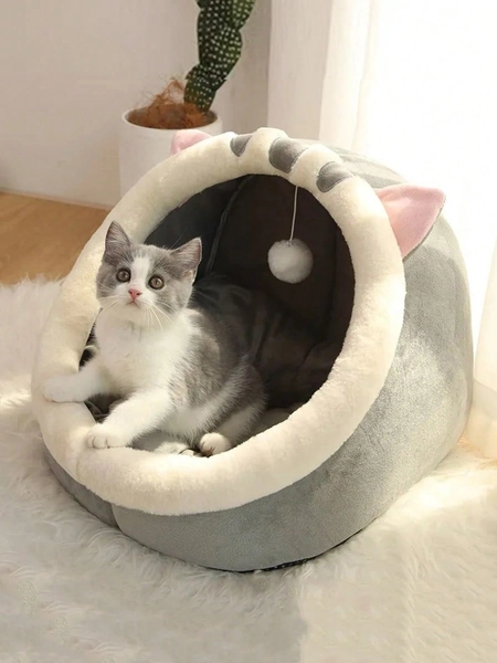 1pc Cartoon Ear & Pom Pom Decor Pet Bed For Cat And Dog For Sleeping