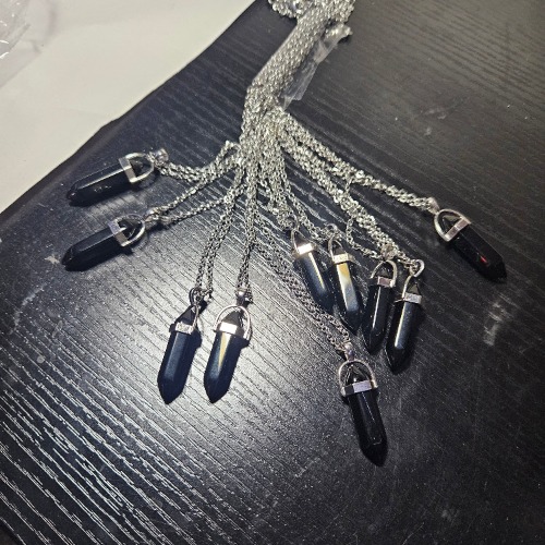 Obsidian Crystal Point Silver Necklace