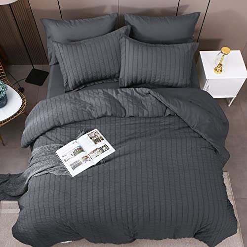Duvet Cover Queen Size 3 Pieces, Dark Grey