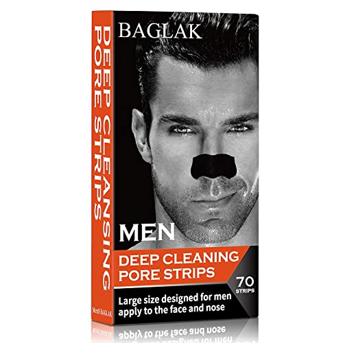 BAGLAK Men Blackhead Pore Strips - 70 Strips - Deep Cleansing - Face Nose Pores - Blackheads Removal - Large Size For Nose+Face - 70 Strips