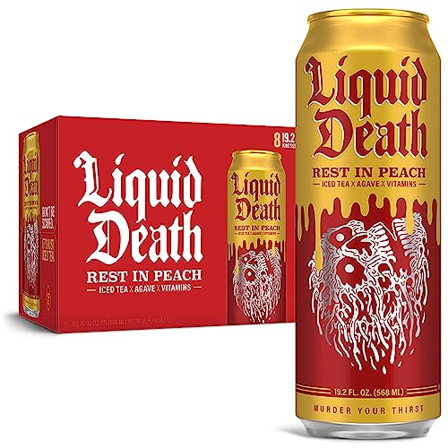 Liquid Death Iced Black Tea, Rest in Peach 19.2 oz King Size Cans (8-Pack)