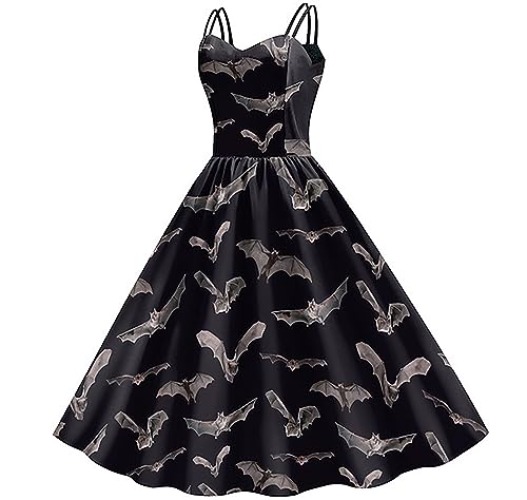 Halloween Dress for Women Vintage Printed 2023 Dresses Sleeveless Sexy Cocktail Dress A Line Cosplay Party Costume - Large - 16-black