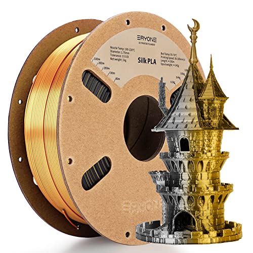 ERYONE Silk Dual Color Filament PLA 3D Printer 1.75mm, -0.03mm, Coextrusion Filament PLA Shiny Filament 1kg(2.2lbs), Silk Black Gold - Dual Silk-Black Gold