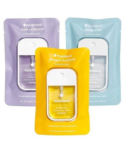 Touchland Power Mist Hydrating Hand Sanitizer Spray, BLOSSOM 3-Pack (Lavender, Vanilla, Rainwater), 500-Sprays each, 1Fl Oz Travel Size (Set of 3) - Blossom 3-Pack