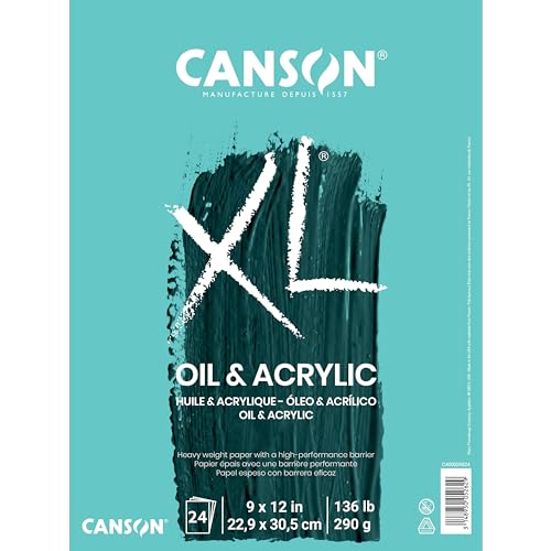 Canson XL Series Oil and Acrylic Paper Pad, Bleed Proof Canvas Like Texture, Fold Over, 136 pound, 9 x 12 Inch, White, 24 Sheets - 11"X14" Paper Pad