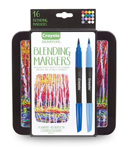 Crayola Blending Marker Kit with Decorative Case, 14 Vibrant Colors & 2 Colorless Blending Markers - Blending Markers