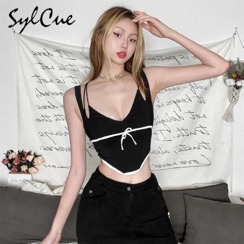 4.3US $ 80% OFF|Sylcue 2023 Winter New All match Fashionable Personalized Tight fit Sexy Hot Sweet Cautable Women's Fishbone Patchwork Camisole| |   - AliExpress