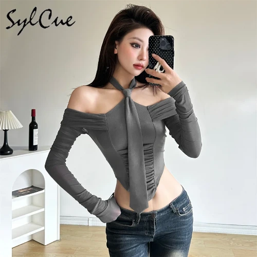 13.43US $ 54% OFF|Sylcue 2024 Spring New Sweet Gentle Cute All match Sexy Mature Beautiful High Street Cool Women's Long Sleeve Cropped Top| |   - AliExpress