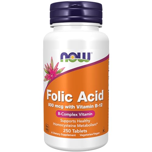 NOW Supplements, Folic Acid 800 mcg + B-12 (Cyanocobalamin) 25 mcg, B Complex Vitamin, 250 Tablets - 250 Count (Pack of 1)