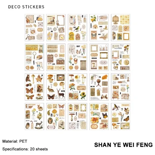 JIANWU 40 Sheets Vintage Art PET waterproof Stationery Sticker