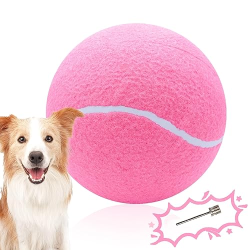 Large Dog Tennis Ball,9.5" Giant Doy Sport Ball Toy,Pet Birthday Present Interactive Dog Toys for Small Medium Large Dog (Pink) - 9.5 inch - Pink