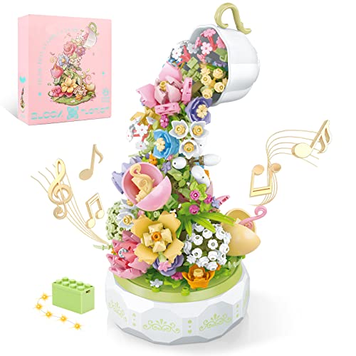 ideas Flowers Botanical Collection Music Rotating Box Building Block with Light (575 PCS) Compatible with Lego,6+ Girl's Toys for Mother's Day, Valentine and Birthday Gifts for Adults