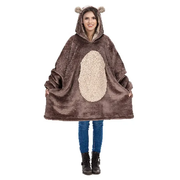 Catalonia Classy Bear Oversized Hoodie Blanket Sweatshirt,Super Soft Warm Comfortable Sherpa Giant Pullover with Large Front Pocket,for Adults Men Women Teenagers