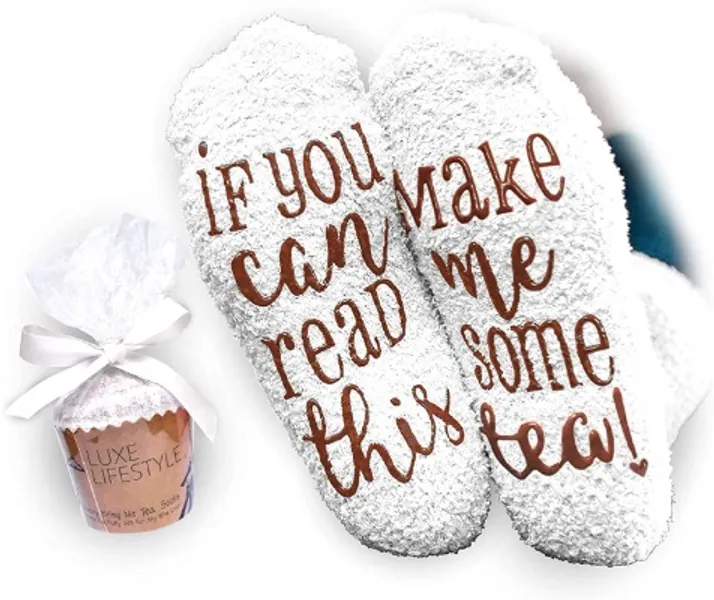 “If You Can Read This Bring Me Some Tea! ” - Funny Socks Cupcake Gift Packaging - Thermal Fuzzy Warm Cotton Perfect Gift For Wife Women Hostess Housewarming Novelty Romantic Birthday Present Tea Lover