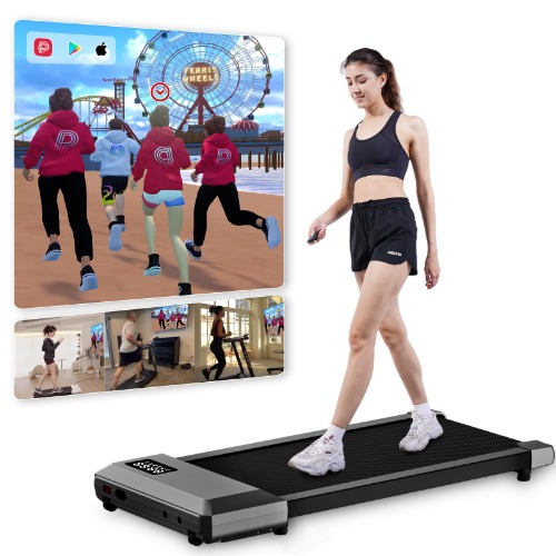 DeerRun löpband under skrivbord för hemma, bärbart 2,5 hk löpband med APP och fjärrkontroll, kompakt, slimmat löpband med 136 kg kapacitet, utan installation,grå