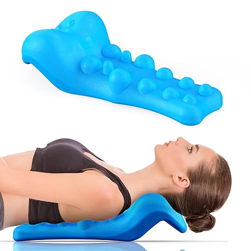 Fanlecy Neck and Shoulder Relaxer with Upper Back Massage Point, Cervical Traction Device Neck Stretcher for TMJ Pain Relief and Cervical Spine Alignment Chiropractic Pillow (Blue) - Blue