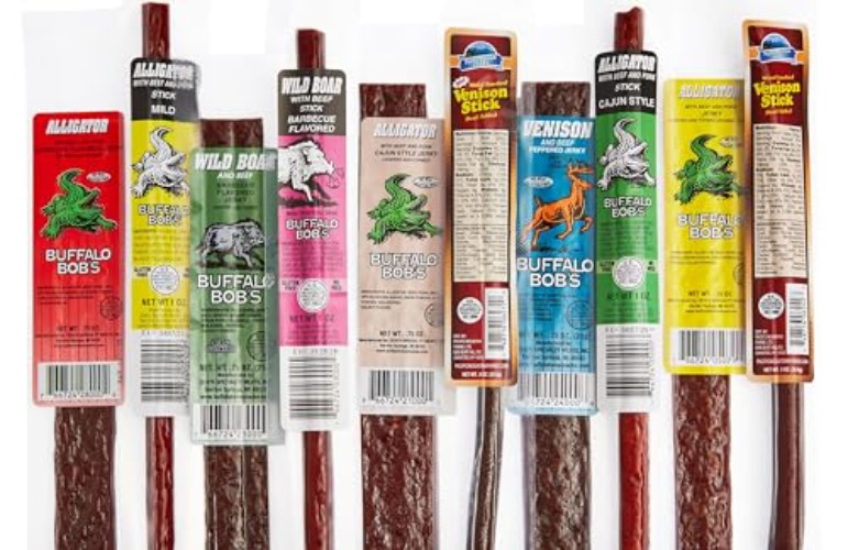 Jerky Dynasty Bayou Mix - Exotic Beef Jerky Snack Packs with Venison, Wild Boar & Alligator - Unique Flavors from Around the World in Slim Stick Style Jerky Variety Pack - (10 Pack) - Bayou