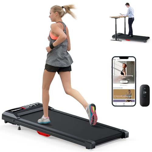 Walking Pad with Incline, Walking Pad Treadmill 300lb Capacity, [Voice Control] Under Desk Treadmill Works with ZWIFT KINOMAP WELLFIT APP, 2.5HP Running Pad Small Treadmill for Home Office Apartment - Black Red