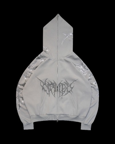 CRASH RHINESTONE ZIP HOODIE SMOKE GREY | S/M