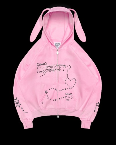 MALFUNCTION ZIP HOODIE BABY PINK (DETACHABLE EARS) | S/M
