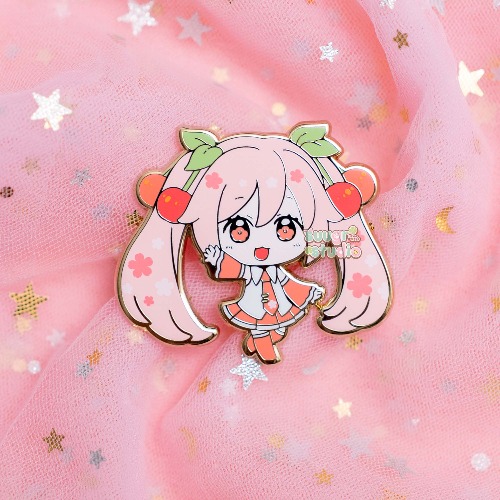 Virtual Vocalist Sakura Miku Hard Enamel Pin - Cherry Pink / [A Grade] / Simple Rubber Back