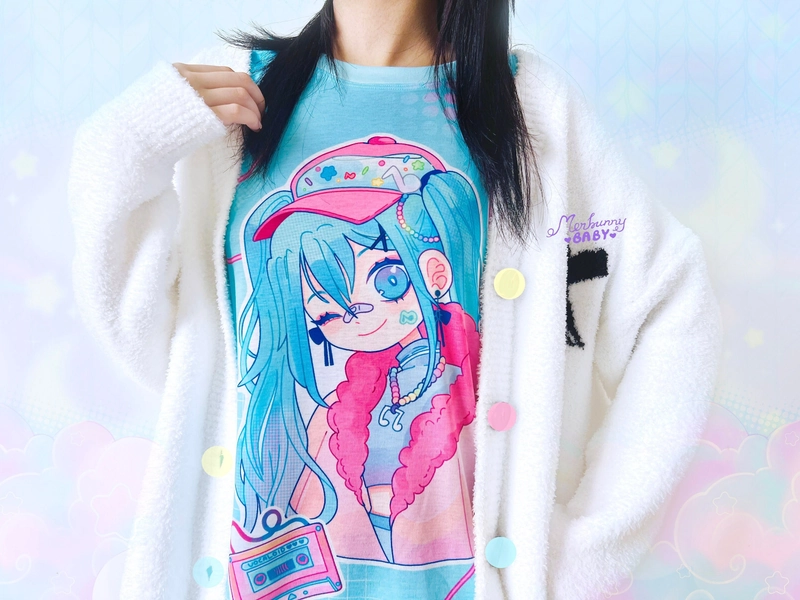 Blue girl - Unisex T-shirt - cute anime girl, yume kawaii, fairy kei, colorful pastel, jfashion, harajuku tee - TM20