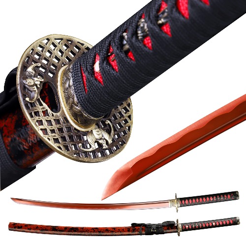CHENGYING Katana Sword,Real 41 Inch 3.42 Pound Full Tang White Japanese Samurai Sword CY-2022ABUA-1,We Provide a Variety Katanas,Perfect for Gifts and Collections - 3.Red Black Bat