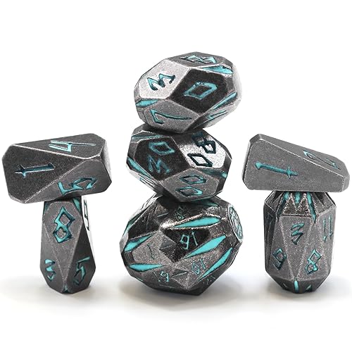 FONVGOGO Dungeons and Dragon Dice of 7, Metal Dice Set D&D Polyhedral DND Dice Set with Cardboard Box Unique Cool Stonehenge Theme RPG Dice for Role Playing Games Gifts (Blue) - S Blue
