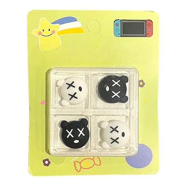 Prysm Gaming Pack of 4 Teddy Bear X Eyes Rubber Thumb Grips Caps Covers Compatible With Switch Joy-Con OLED Switch Joycon & Switch Lite - Teddy Bear X