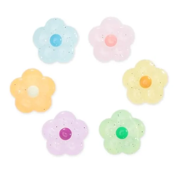 PERFECTSIGHT Cute Glitter Flower Thumb Grip Caps Compatible with Nintendo Switch/OLED/Switch Lite Console, Button Cover for NS Joycon Controller, 6PCS Kawaii Joystick Cap Flowers - 6 Color Flowers
