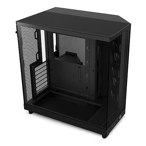 NZXT H6 Flow CC-H61FB-01 Compact Dual-Chamber Mid-Tower Airflow Case Panoramic Glass Panels High-Performance Airflow Panels Includes 3 x 120mm Fans Cable Management Black - H6 Flow - Black