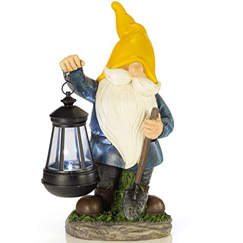 VP Home Earnest Garden Gnome with Lantern Solar Powered LED Outdoor Decor Light (Yellow Hat) Great Addition for Your Garden, Solar Powered Light Garden Gnome, Christmas Decorations Gifts